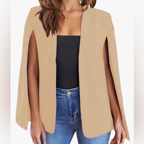 Jackets & Blazers - Women's Cape Blazer Jacket Split Sleeve Open Front in Khaki Size Medium